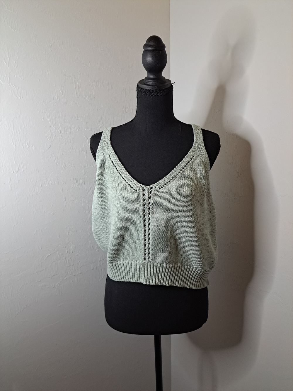 Express Light Sage V-Neck Knit Tank Top